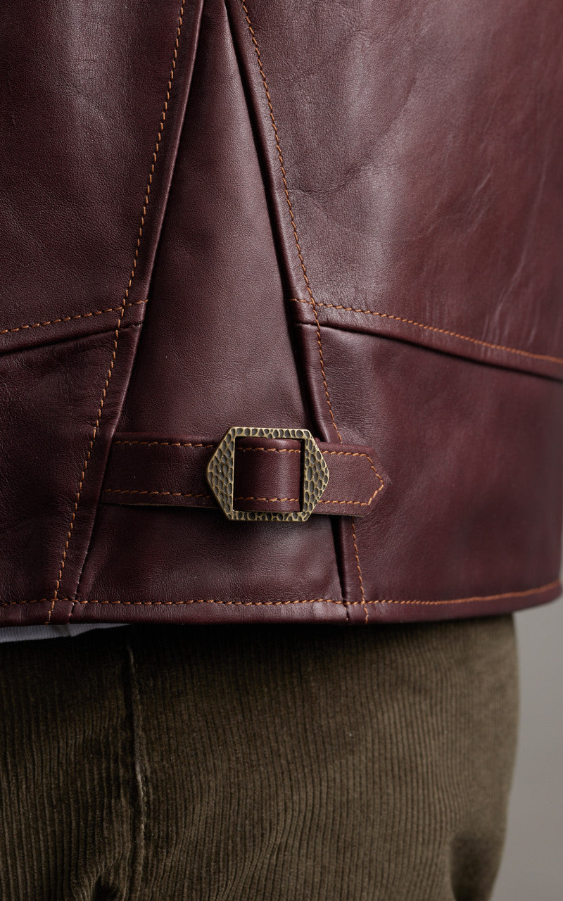 Double Helix Classic 1920s Horsehide Leather Jacket Burgundy