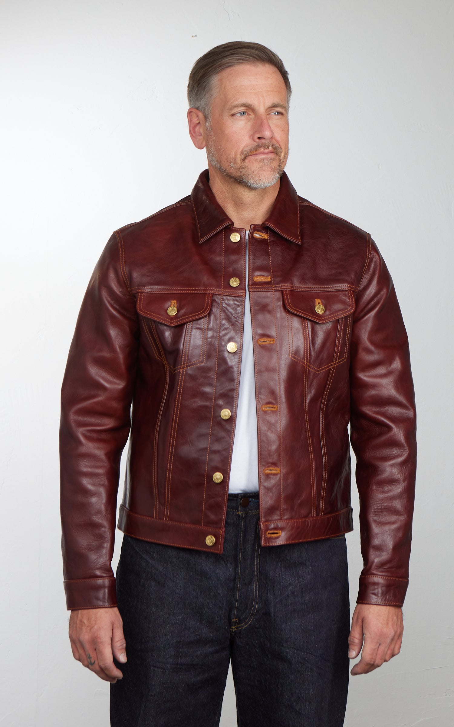 Double Helix Western Pioneer Horsehide Leather Jacket Burgundy