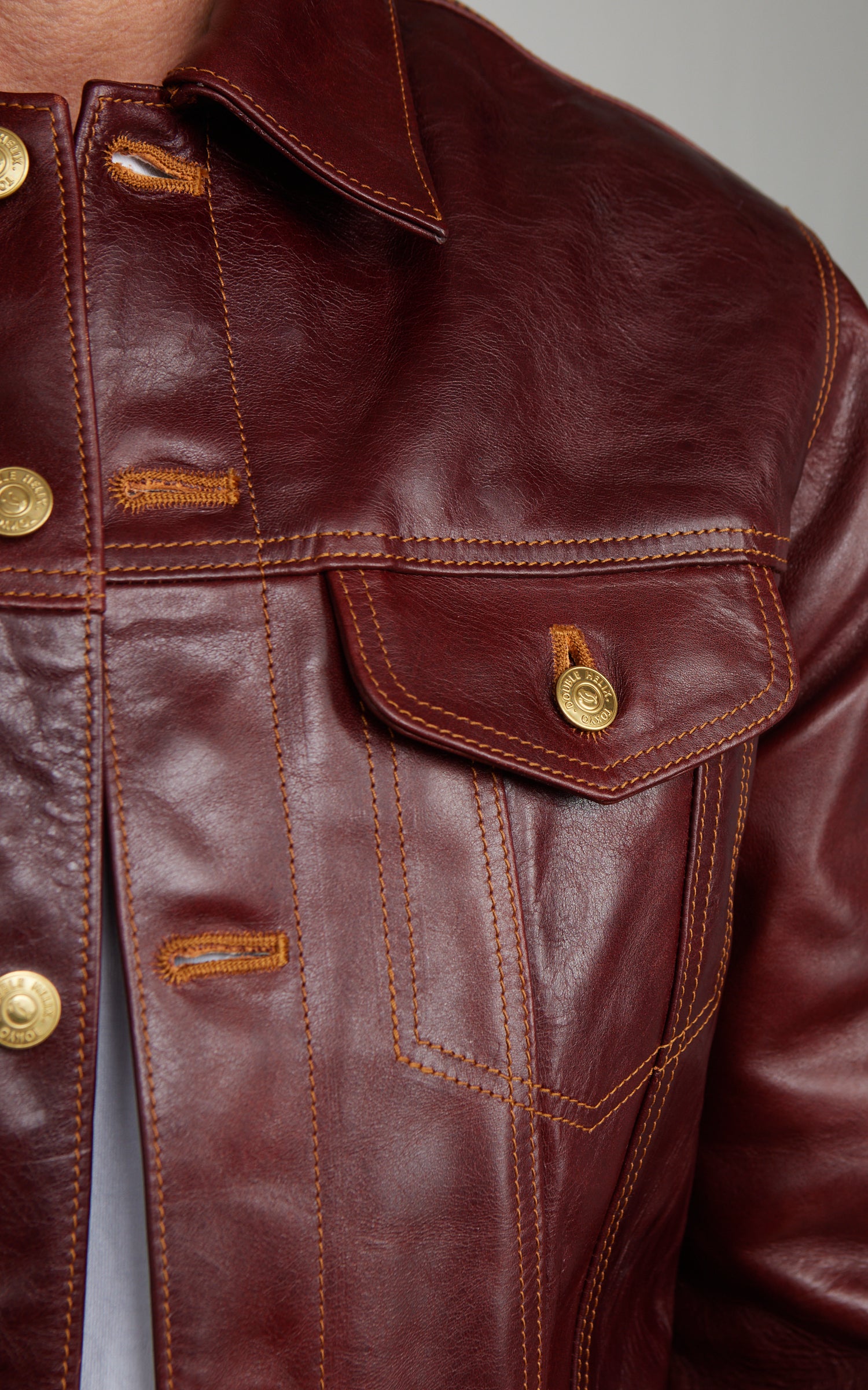 Double Helix Western Pioneer Horsehide Leather Jacket Burgundy