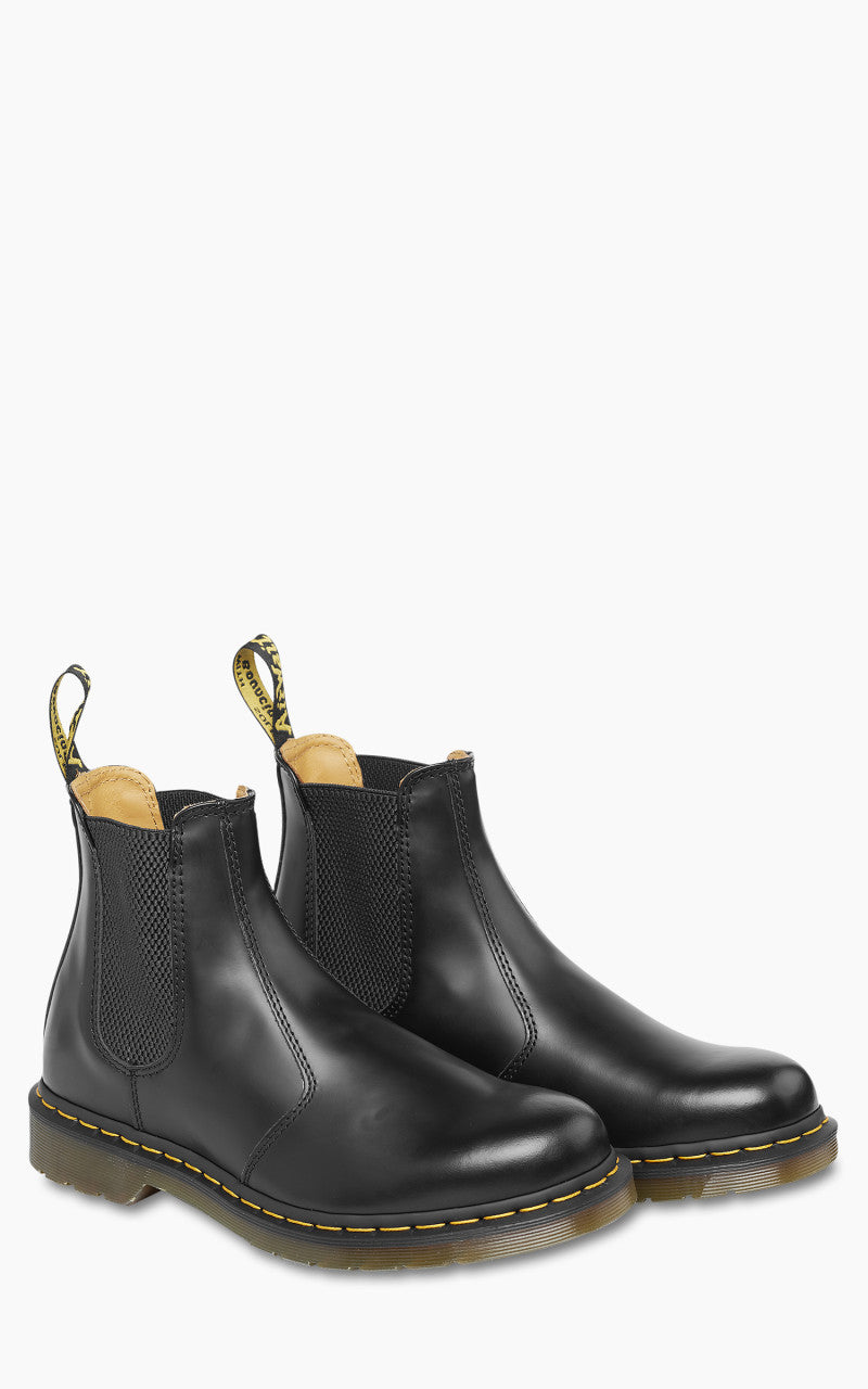 Dr. Martens 2976 Yellow Stitch Smooth Leather Chelsea Boots Black