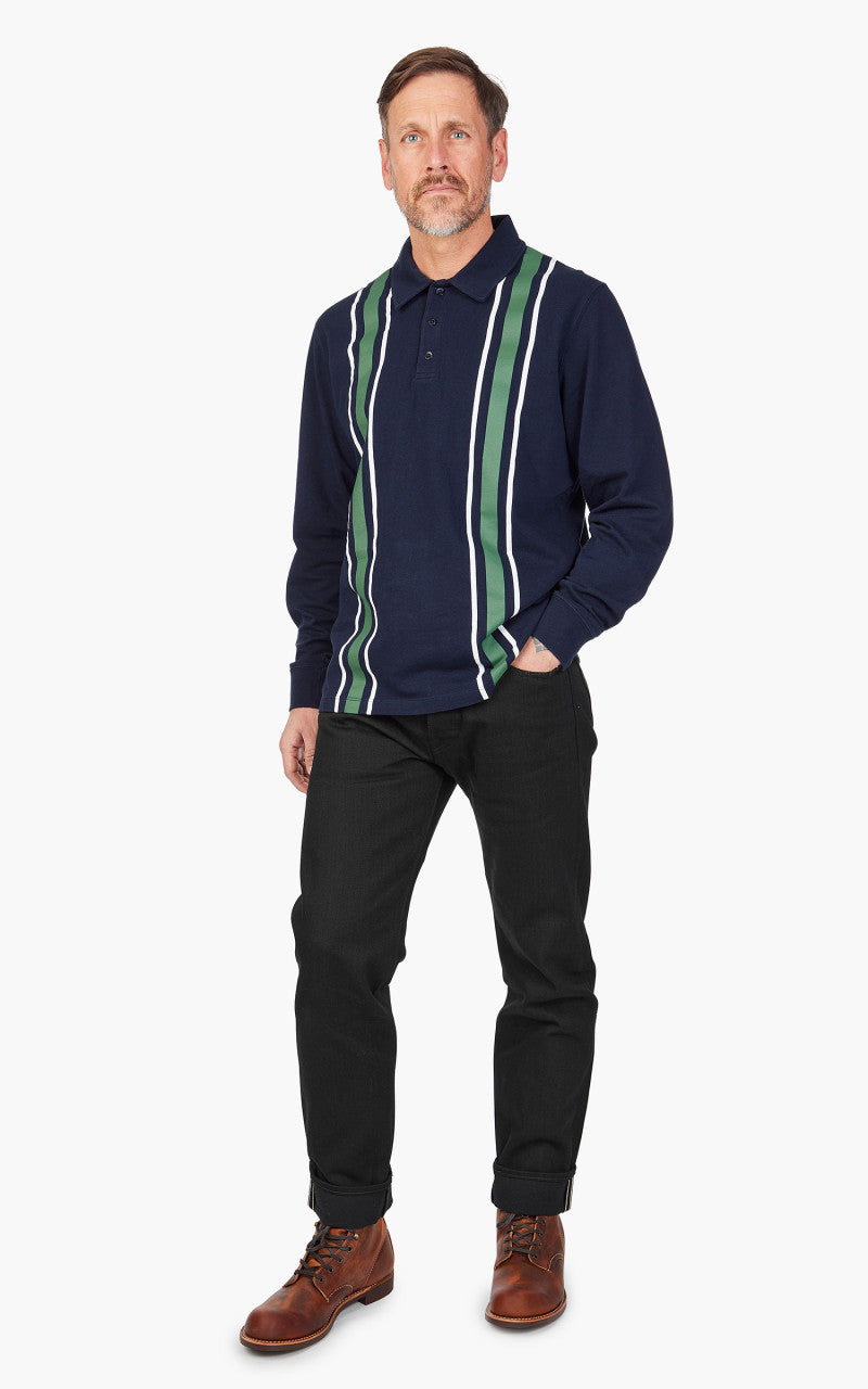Edwin Club Stripes Polo LS Jersey Maritime Blue