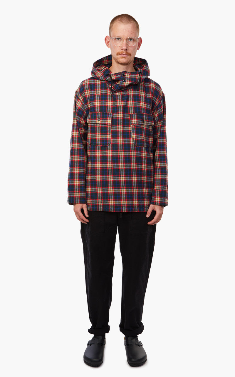 Engineered Garments Cagoule Shirt Navy/Red/White Cotton Flannel Plaid