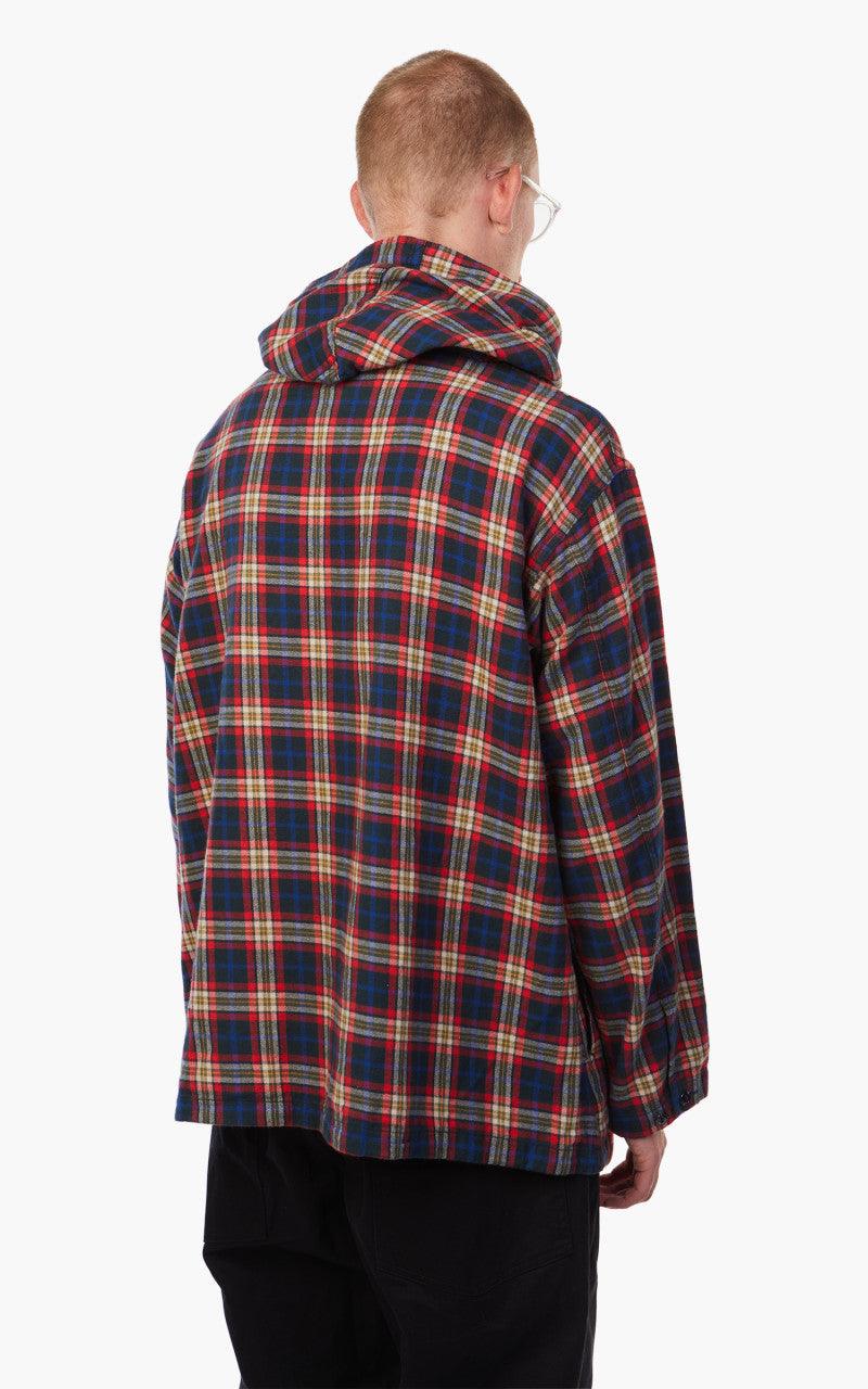 Engineered Garments Cagoule Shirt Navy/Red/White Cotton Flannel Plaid