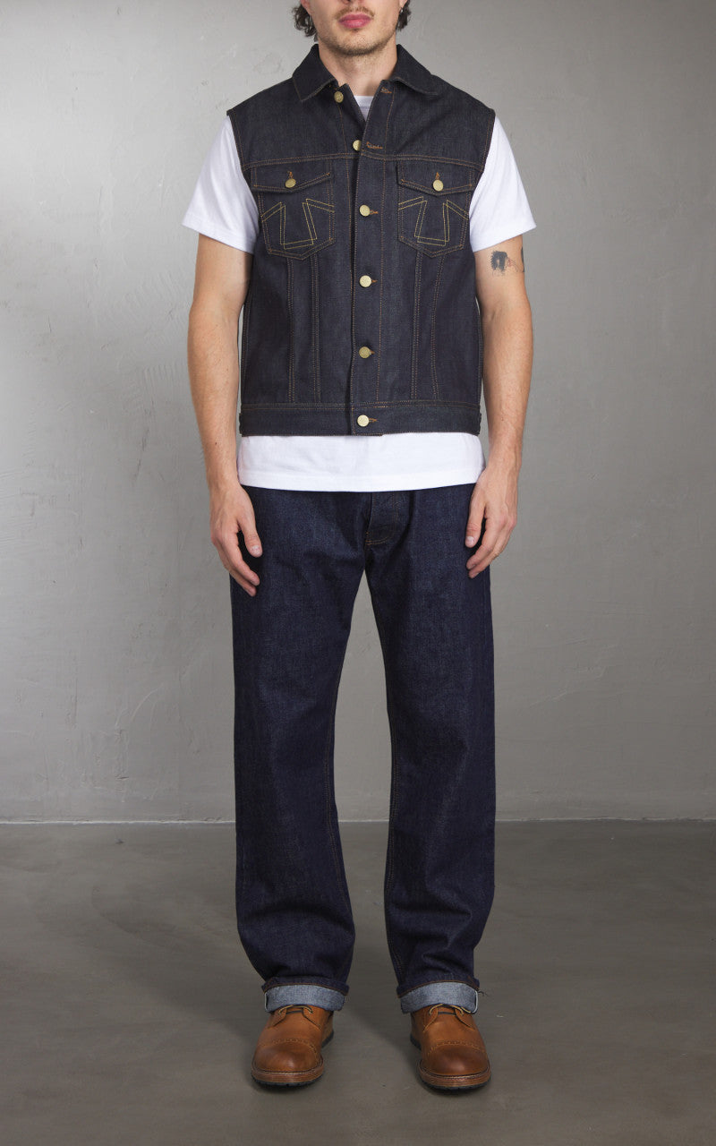 Eat Dust Fit 736 Biker Denim Vest Indigo Blue 13.75oz
