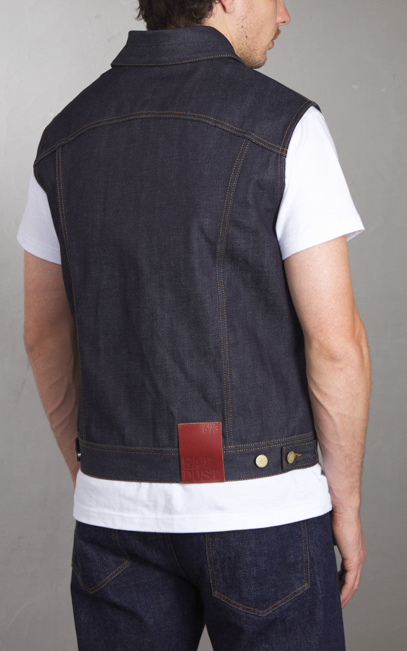 Eat Dust Fit 736 Biker Denim Vest Indigo Blue 13.75oz
