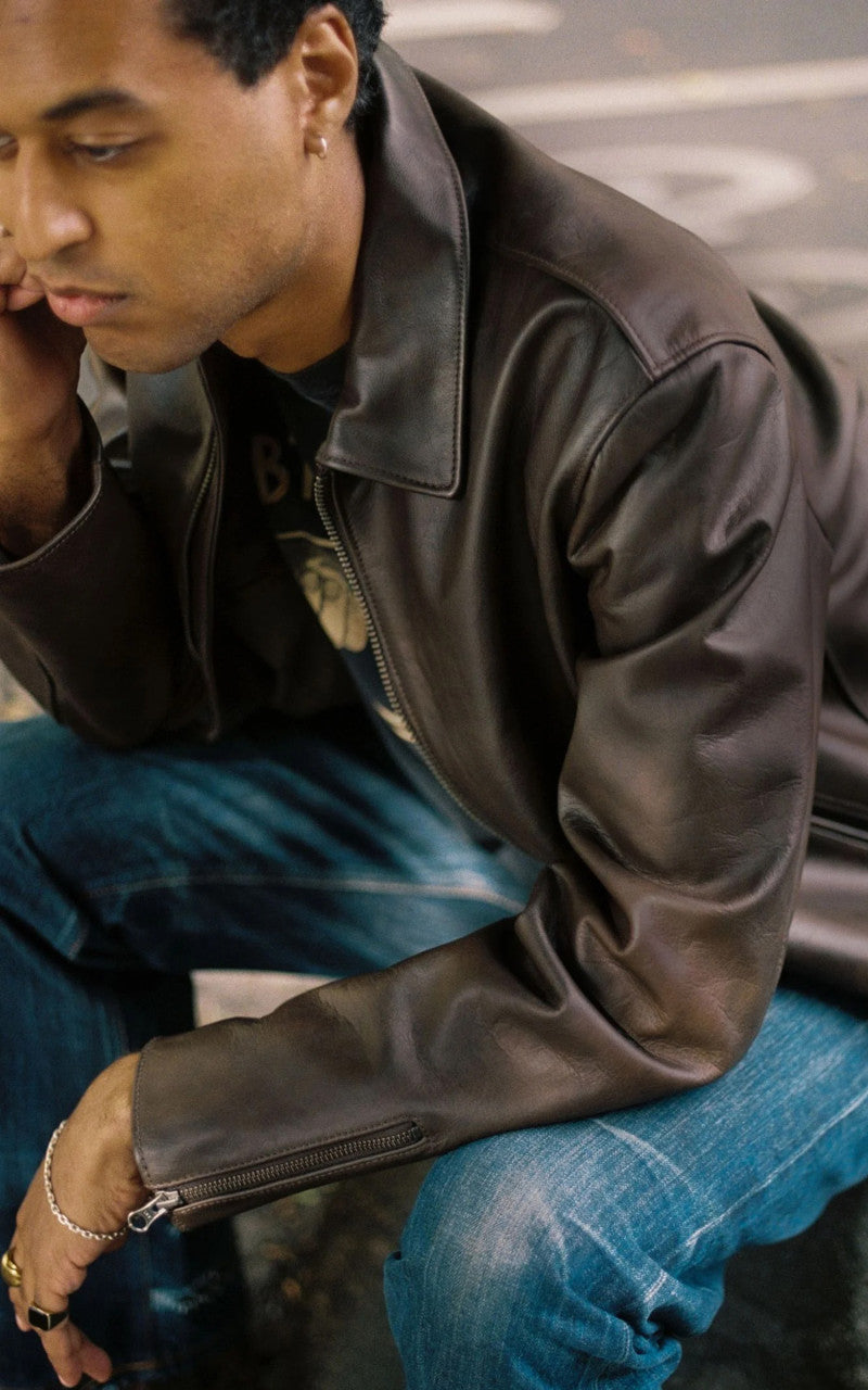 Nudie Jeans Eddy Rider Leather Jacket Brown