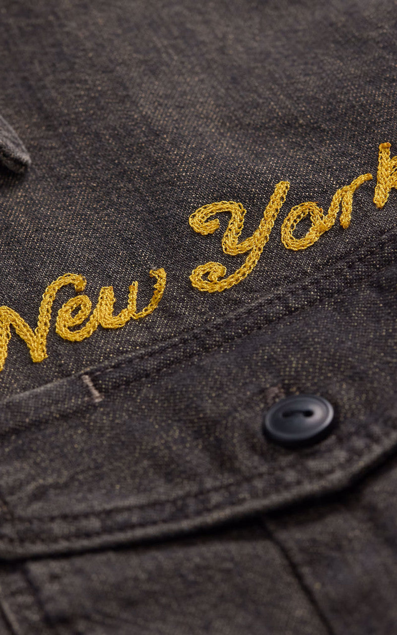 RRL Embroidered Denim Workshirt Washed Black