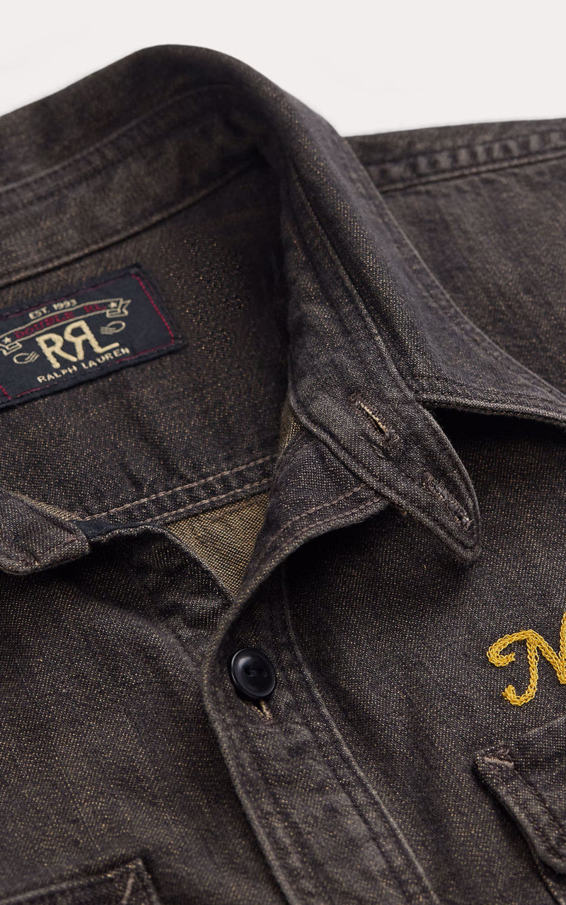 RRL Embroidered Denim Workshirt Washed Black