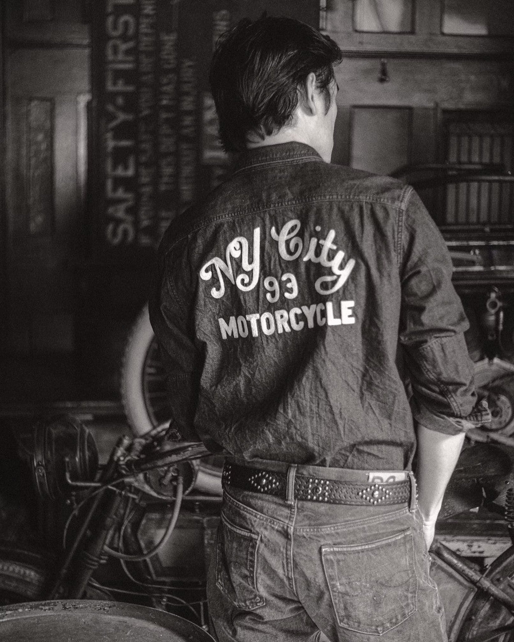 RRL Embroidered Denim Workshirt Washed Black