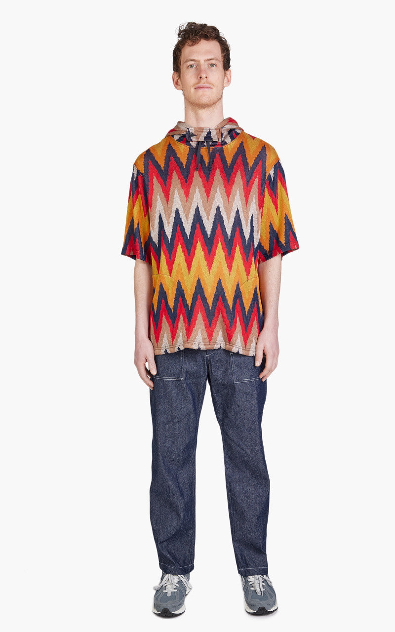 Engineered Garments Short Sleeve Hoody Ikat Knit Red/Navy