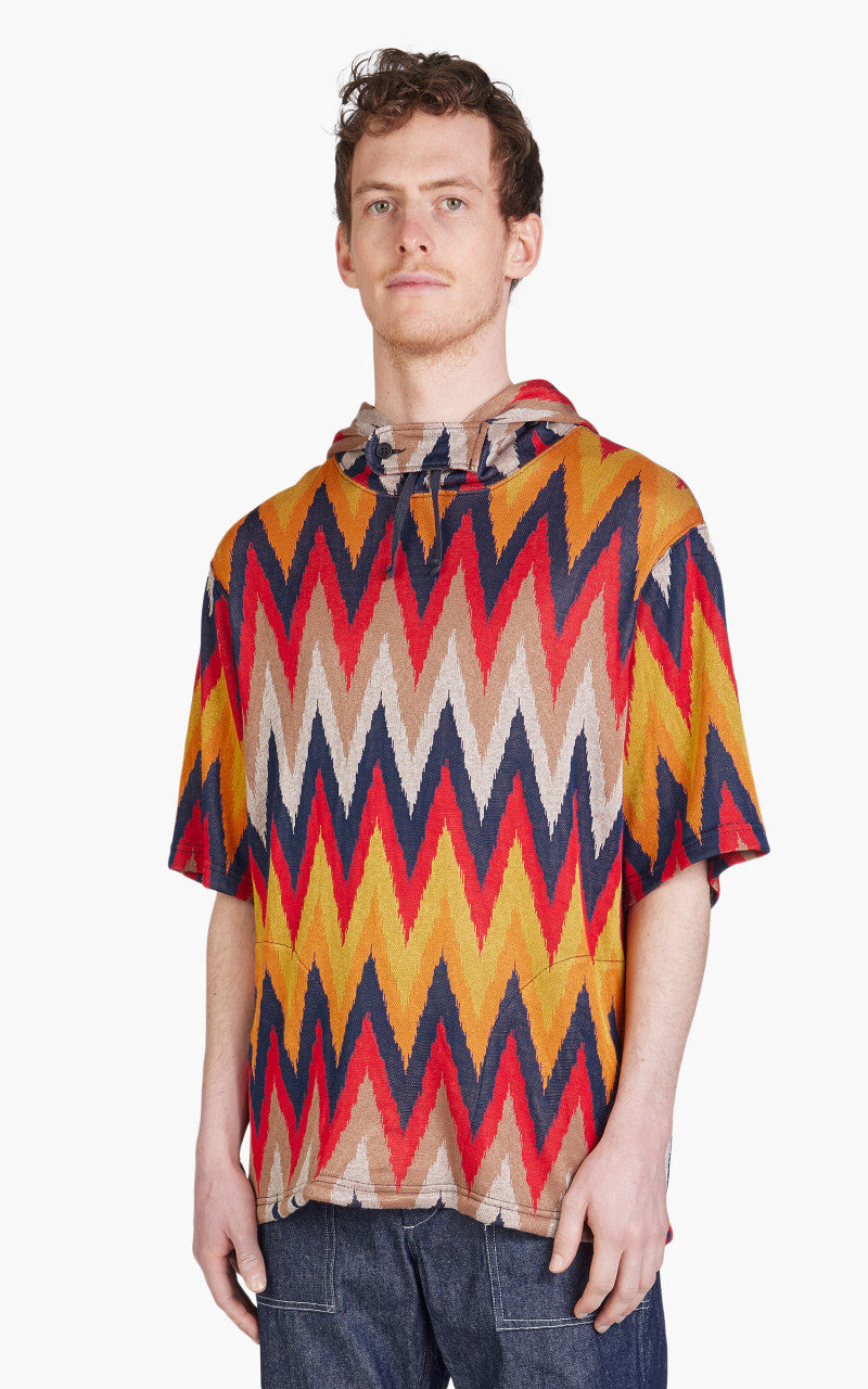 Engineered Garments Short Sleeve Hoody Ikat Knit Red/Navy