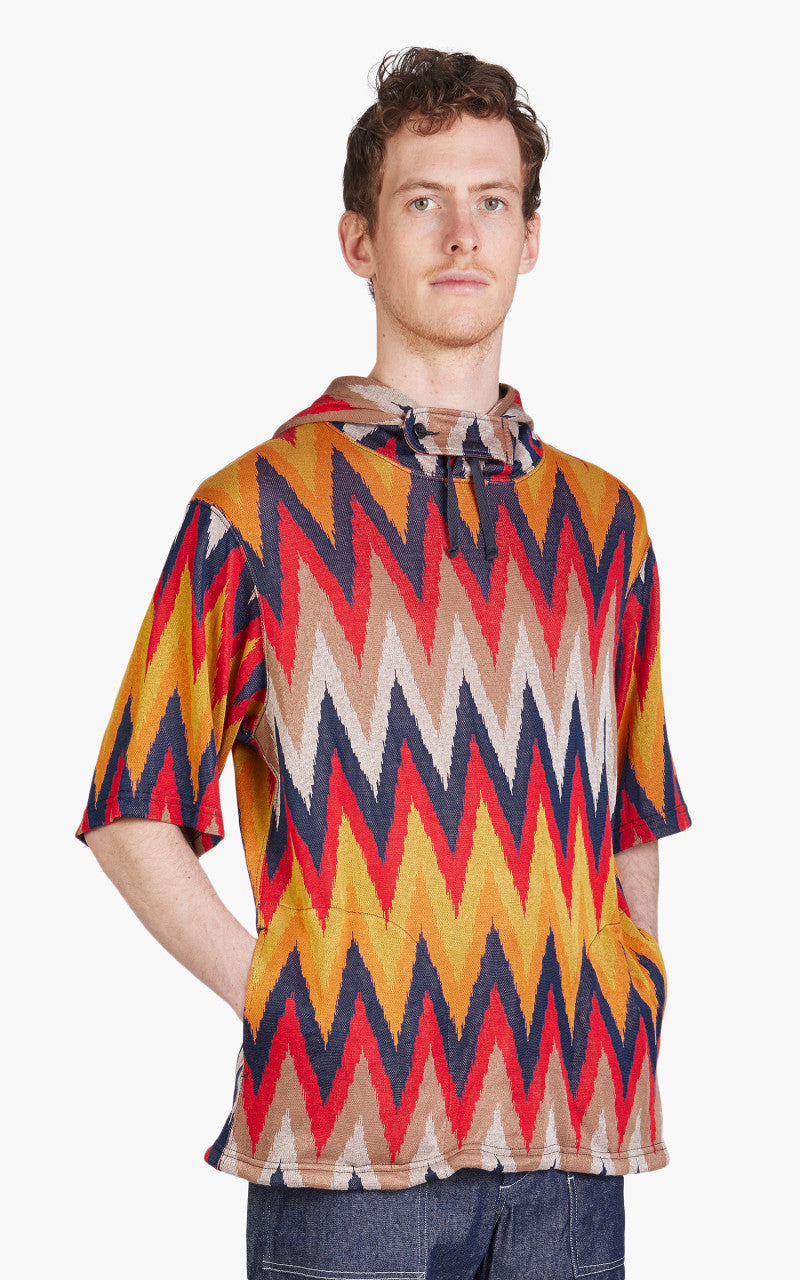 Engineered Garments Short Sleeve Hoody Ikat Knit Red/Navy