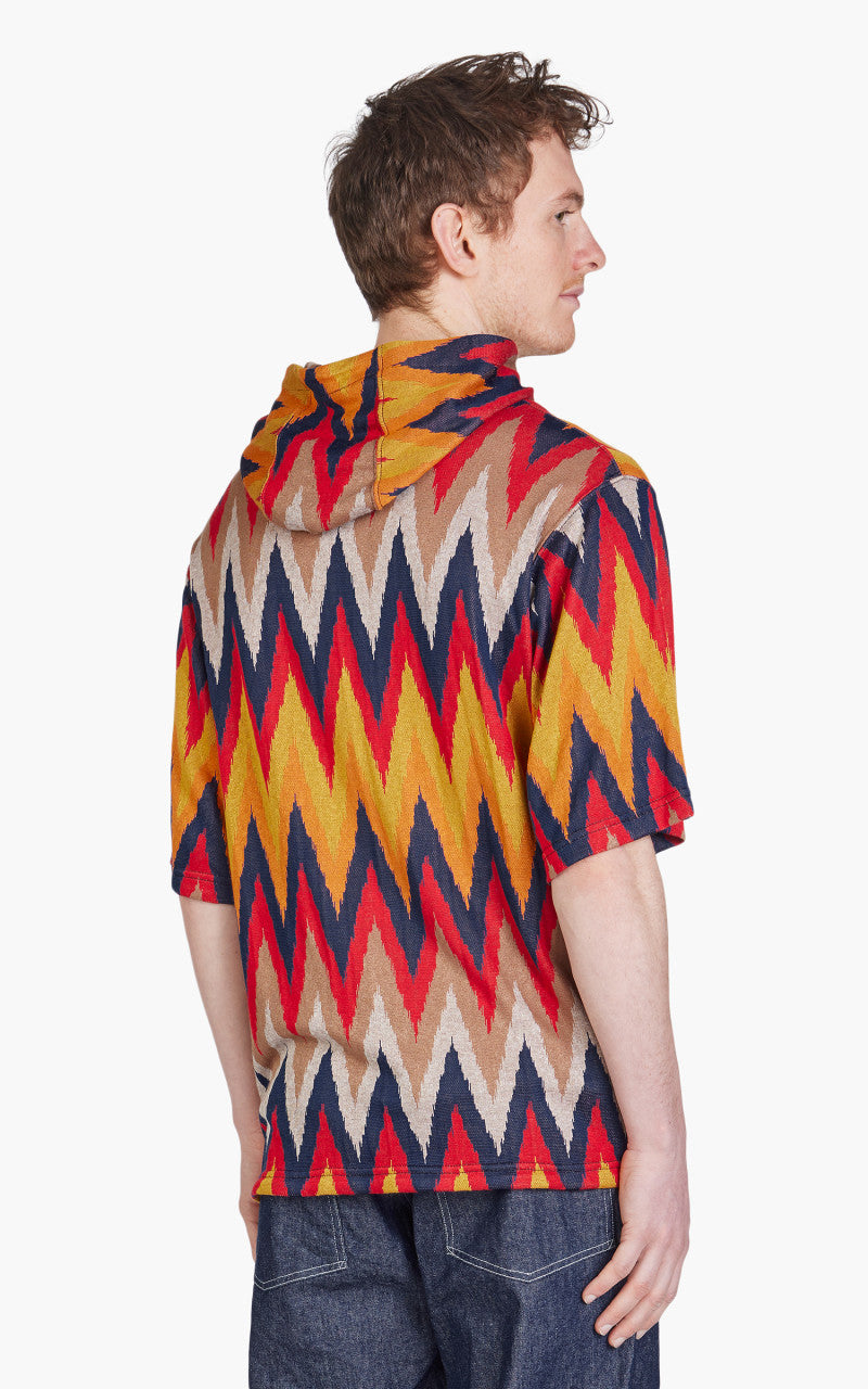 Engineered Garments Short Sleeve Hoody Ikat Knit Red/Navy