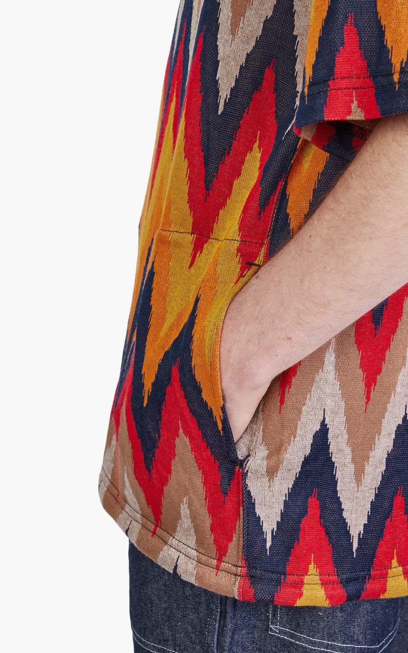Engineered Garments Short Sleeve Hoody Ikat Knit Red/Navy