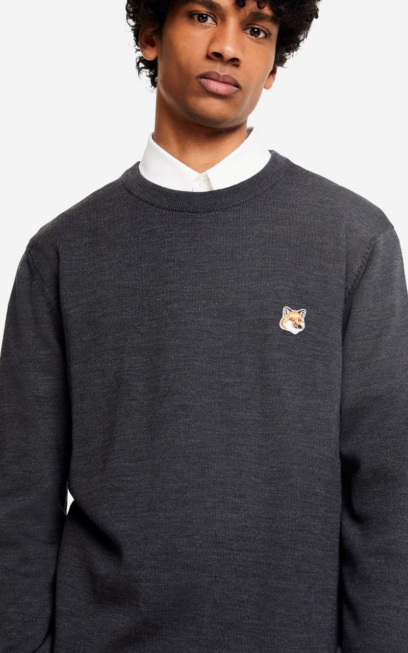 Maison Kitsuné Regular R-Neck Sweatshirt Fox Head Patch Anthracite Melange