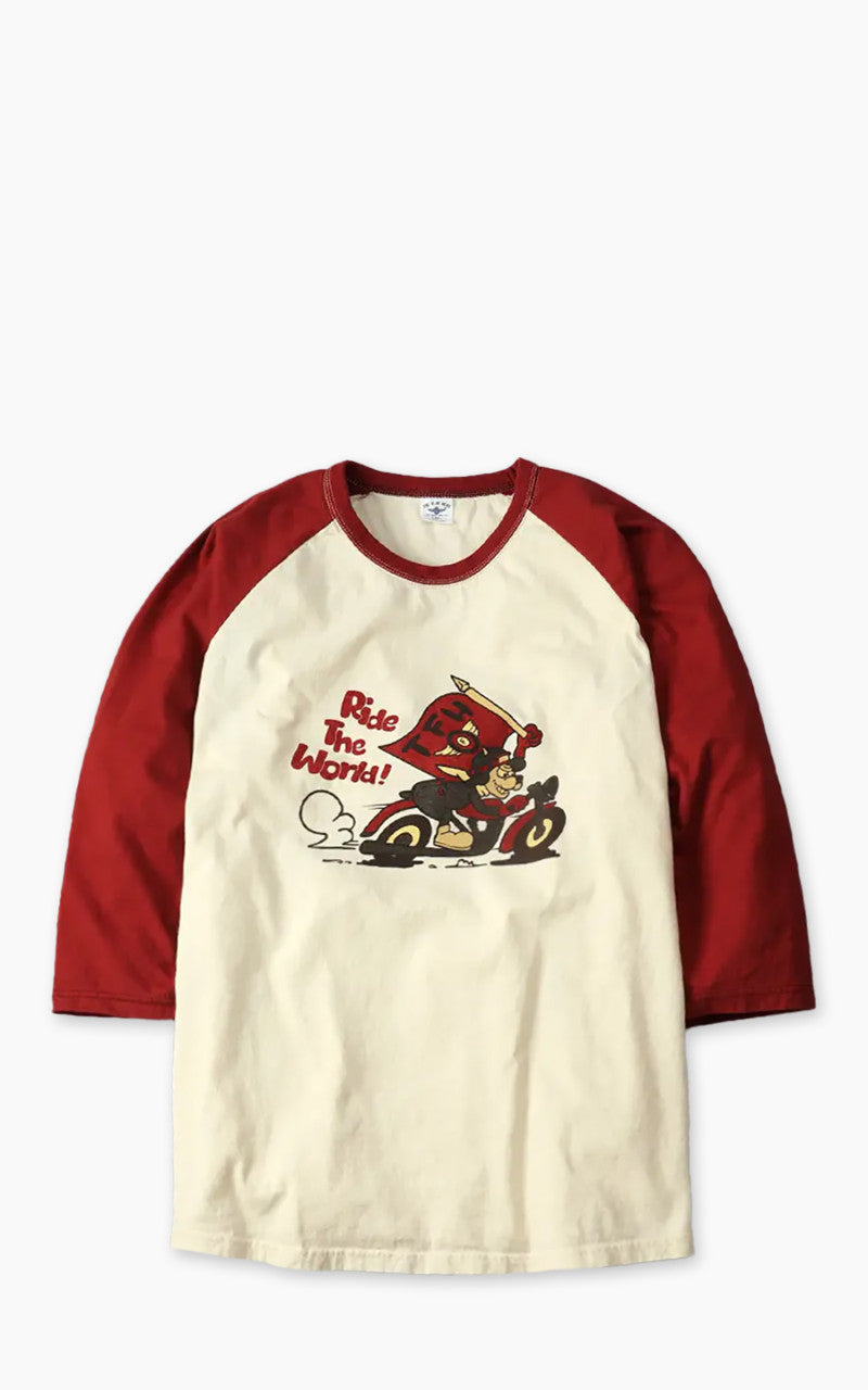 The Flat Head FN-TSRB-003 Raglan Qaurter Sleeve R.T.W. Ivory/Red