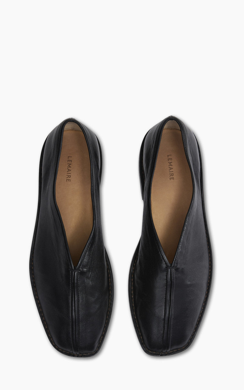Lemaire Flat Piped Slippers Shiny Nappa Leather Black
