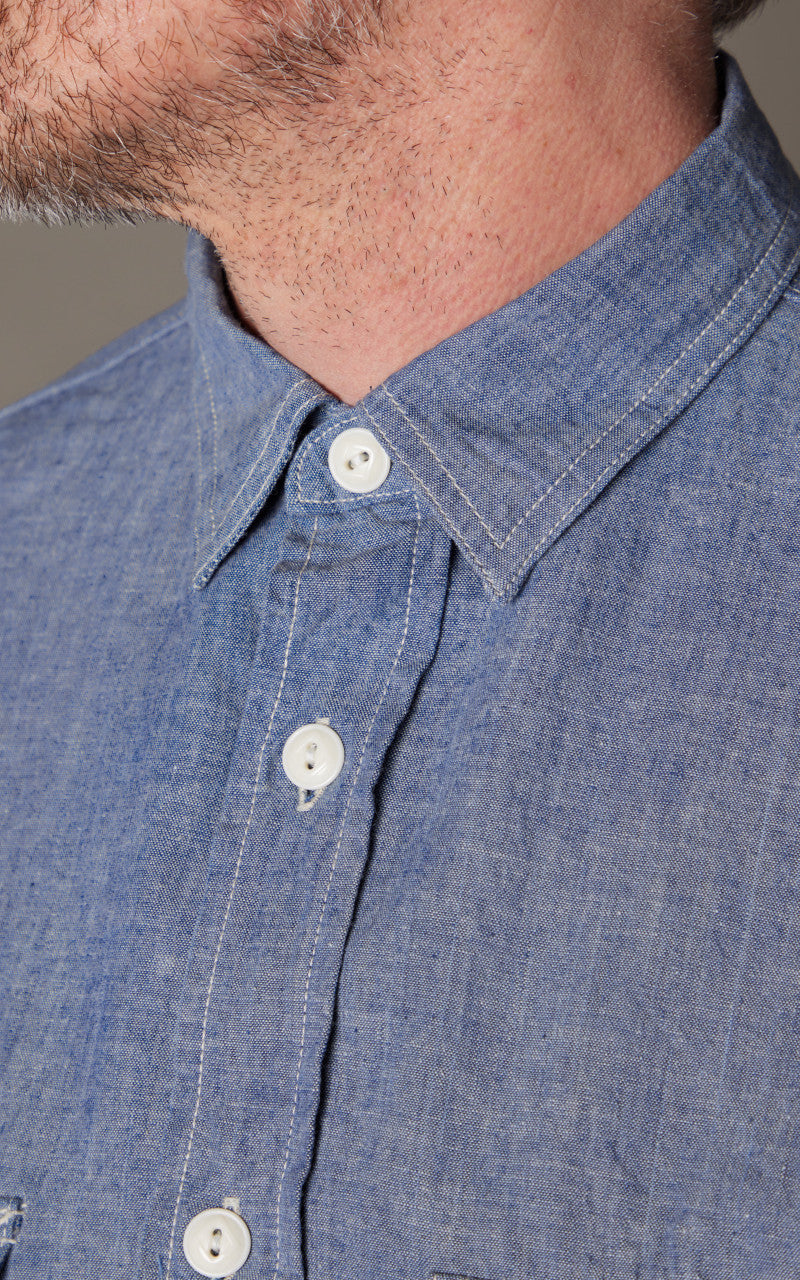 FOB Factory F3494 Chambray Work Shirt Navy