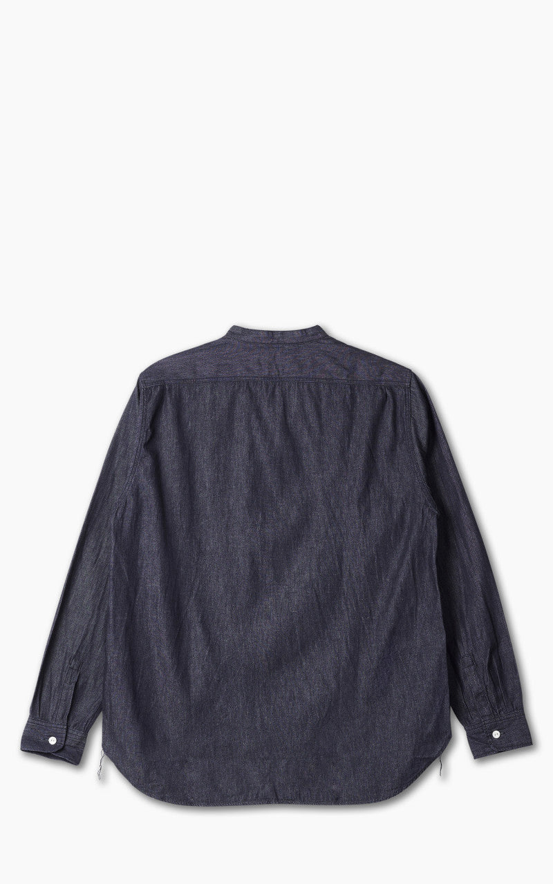 FOB Factory F3470 Denim Bandkragenhemd Gewaschen Blau
