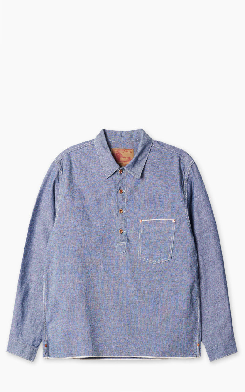 FOB Factory F3487 Chambray Selvedge Pullover Shirt Blue
