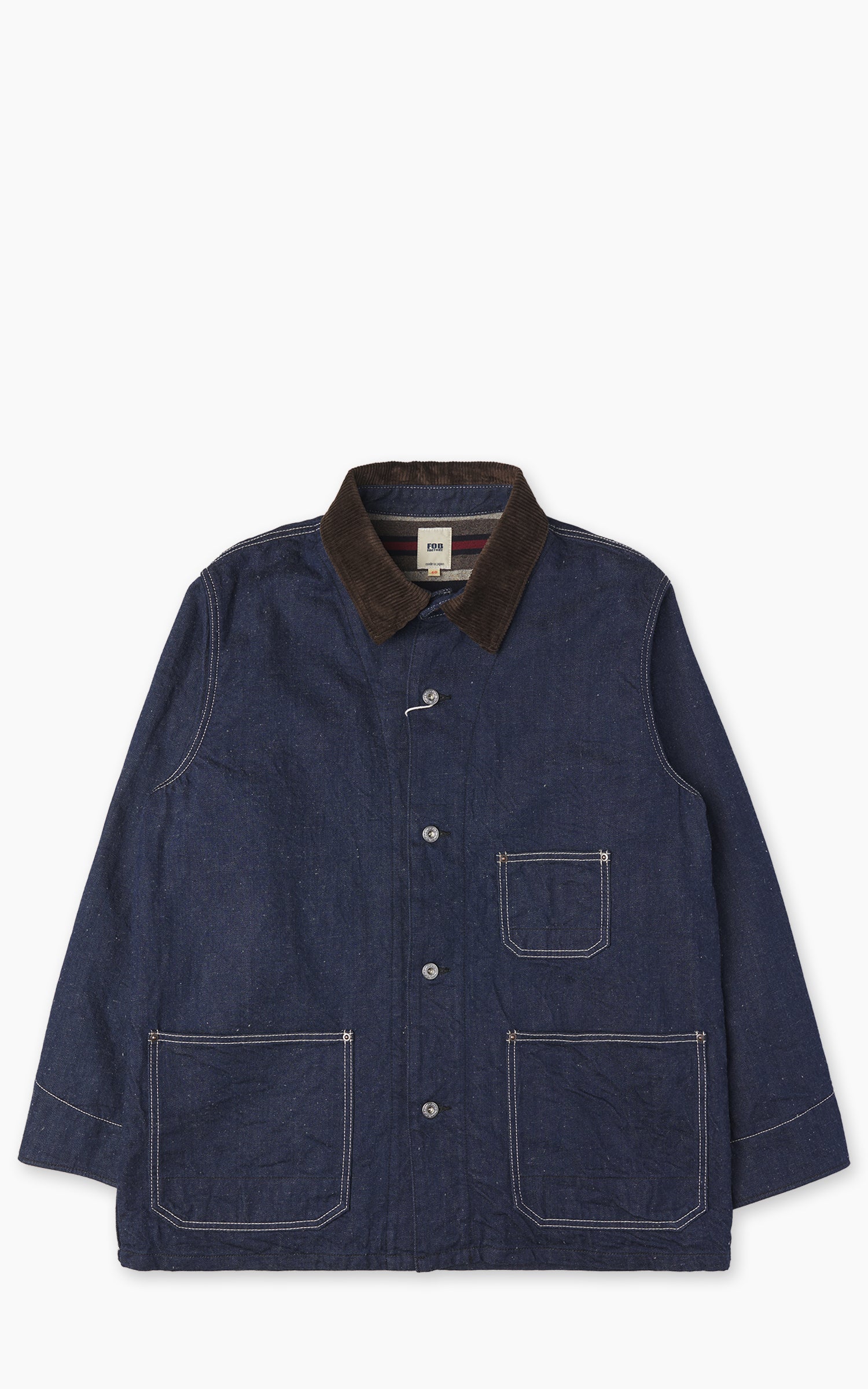 FOB Factory F2456 Denim Chore Jacket Blanket Lined Indigo