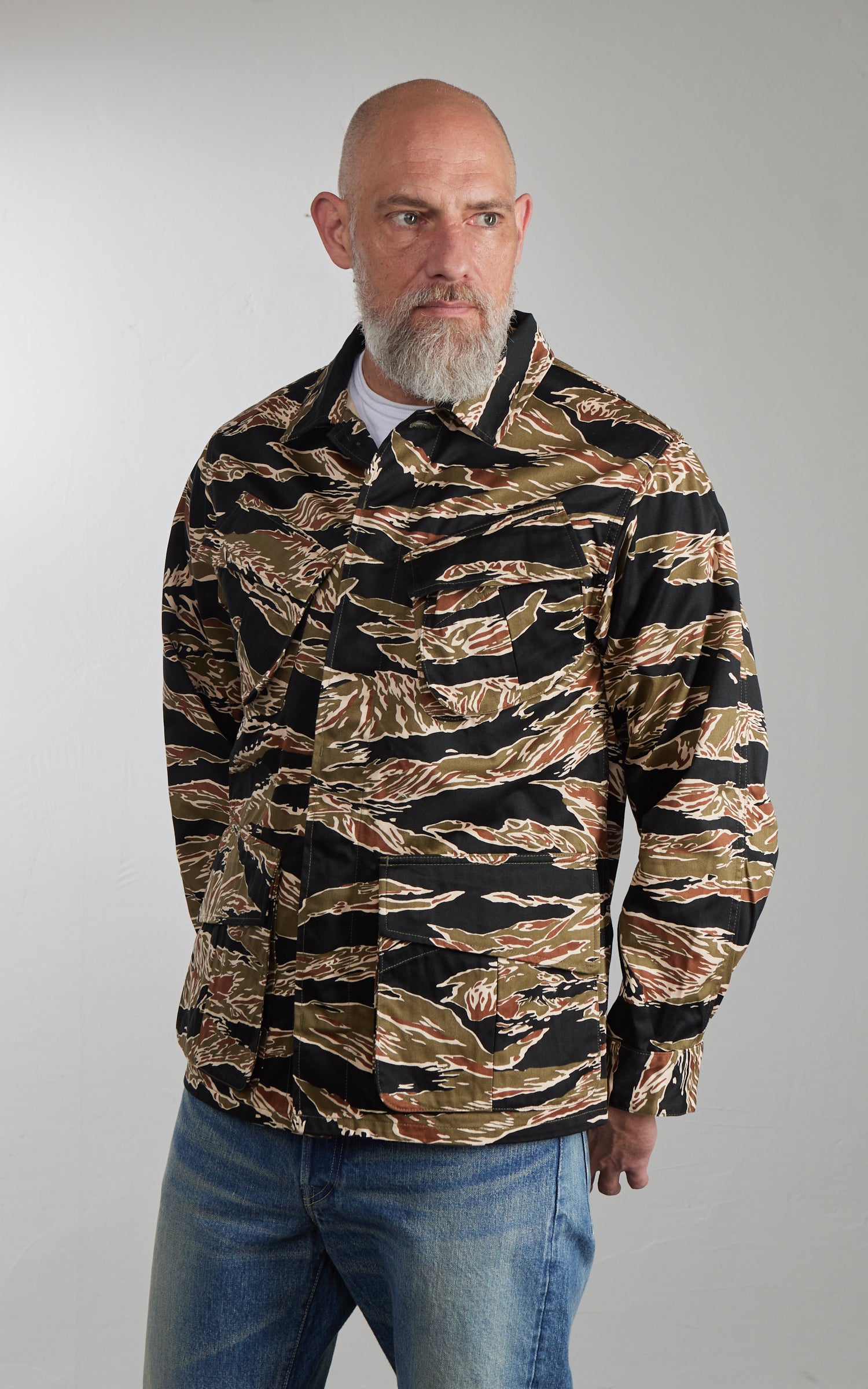 FOB Factory F2457 Jungle Fatigue Jacket Tiger Stripe Camouflage
