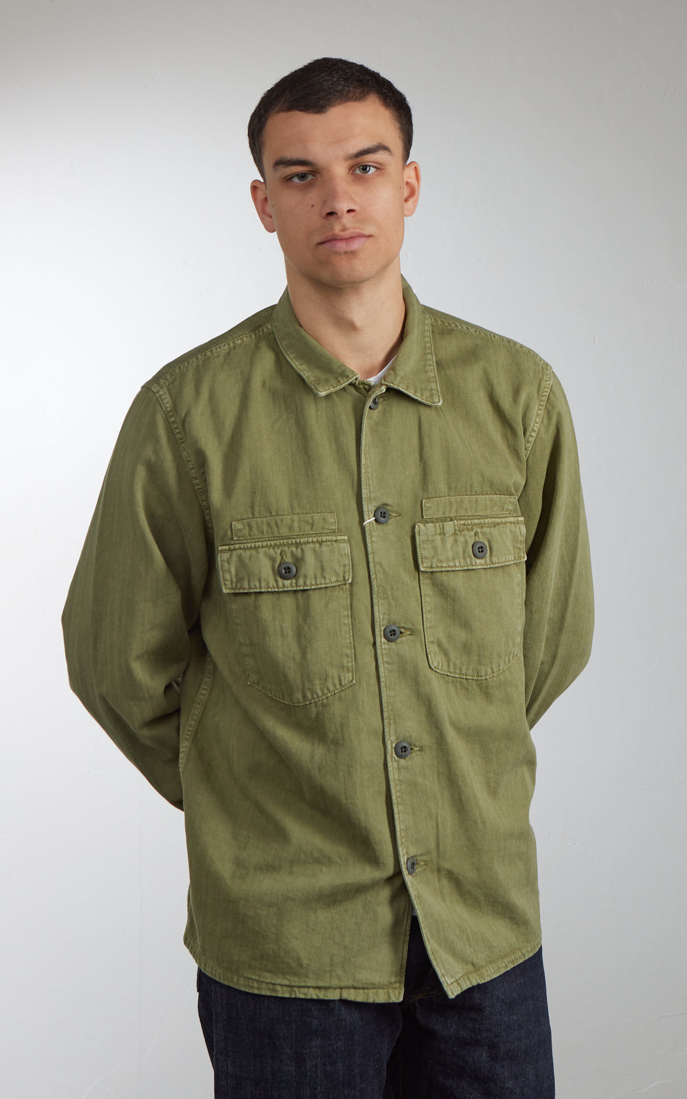 FOB Factory F2461 Fischgrät-Workwear-Jacke Oliv