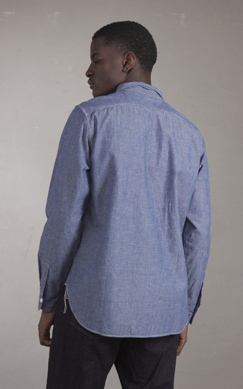FOB Factory F3494 Selvedge Chambray Work Shirt Blue