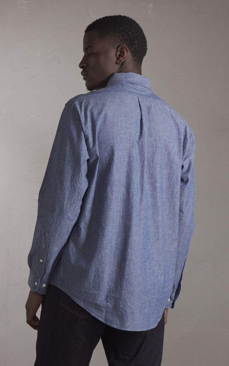 FOB Factory F3501 Selvedge Chambray Button Down Shirt Blue