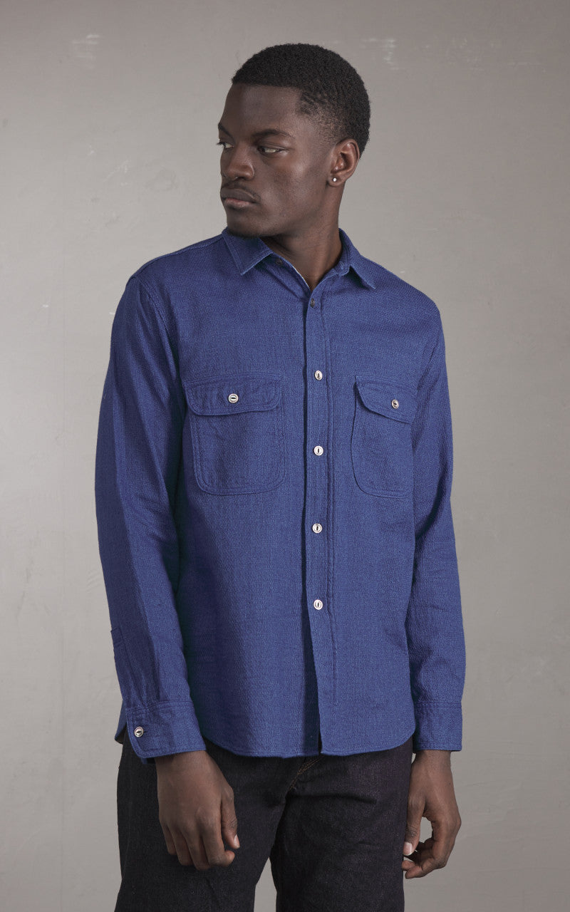 FOB Factory F3507 Indigo Gauze Work Shirt Blue