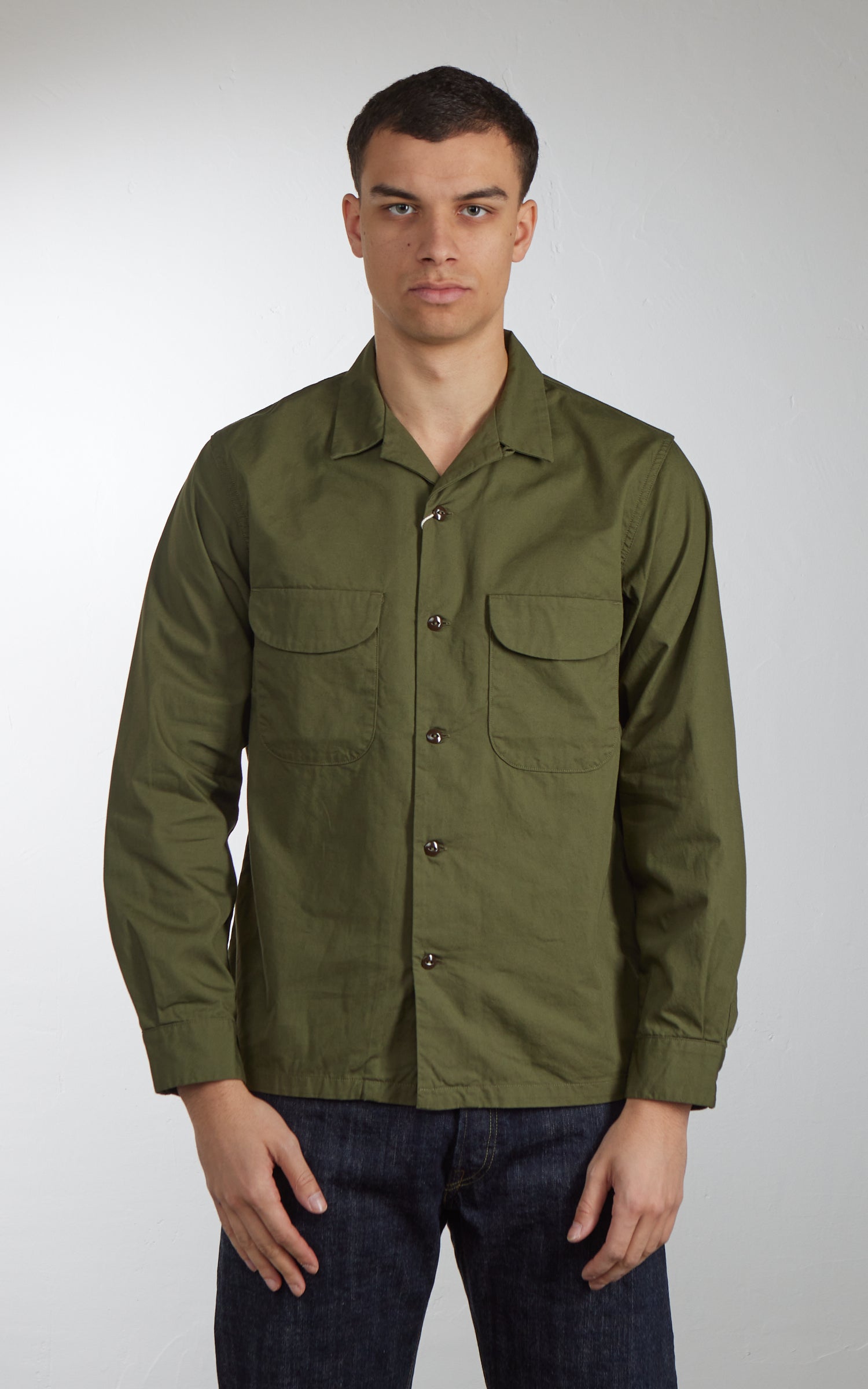 FOB Factory F3515 Open Collar Shirt Olive