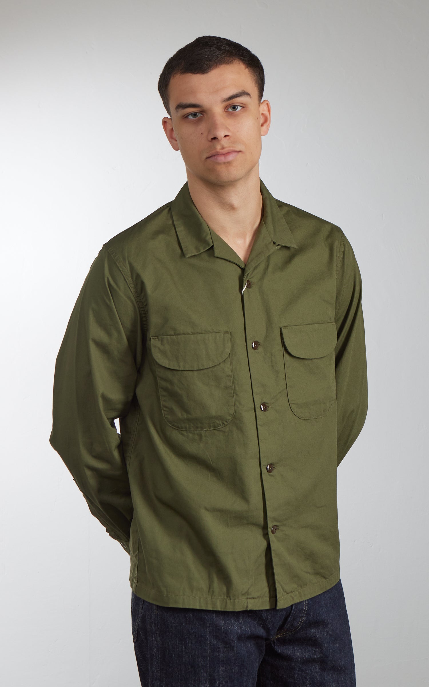 FOB Factory F3515 Open Collar Shirt Olive