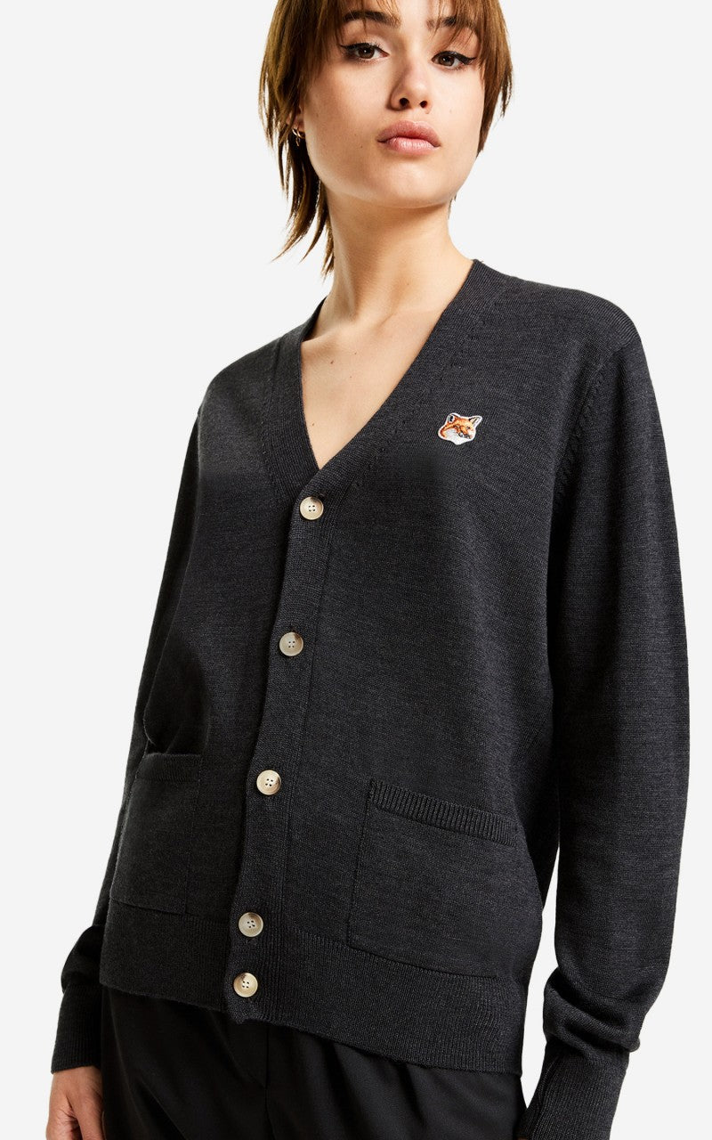 Maison Kitsuné Fox Head Patch Classic Cardigan Anthracite Melange