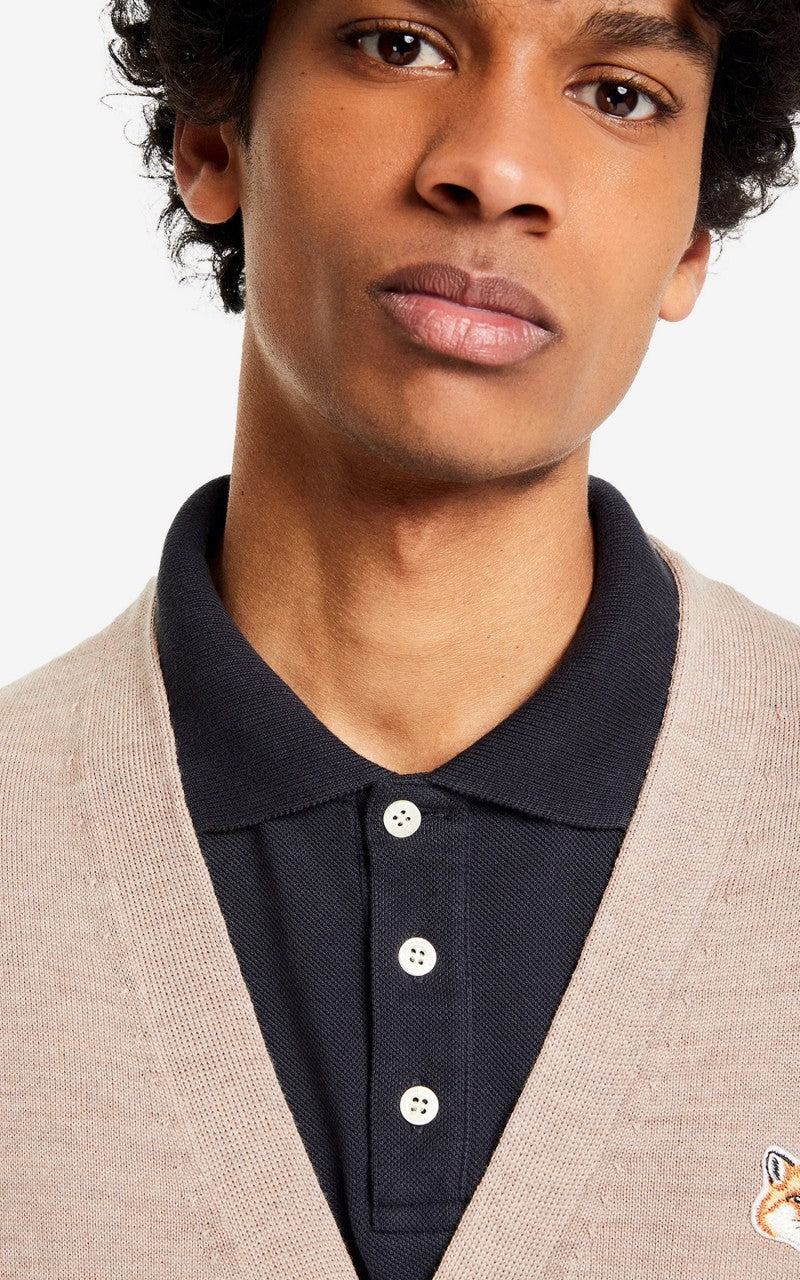Maison Kitsuné Fox Head Patch Classic Cardigan Beige Melange