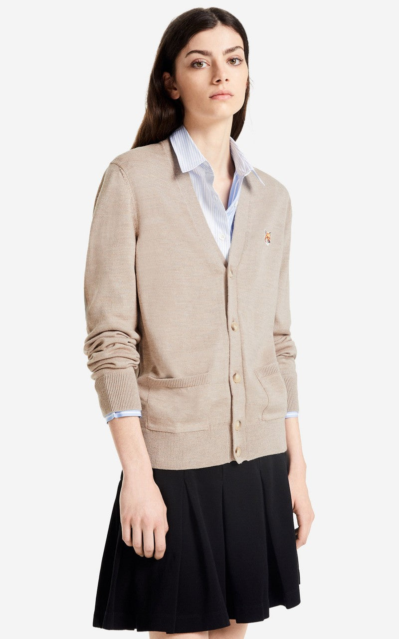 Maison Kitsuné Fox Head Patch Classic Cardigan Beige Melange