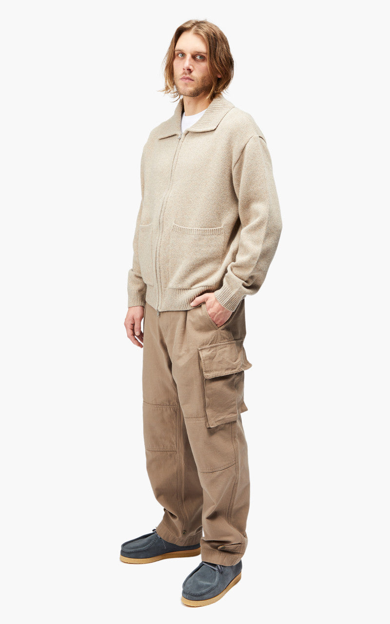FrizmWORKS Wool Collar Zip Up Knit Cardigan Oatmeal