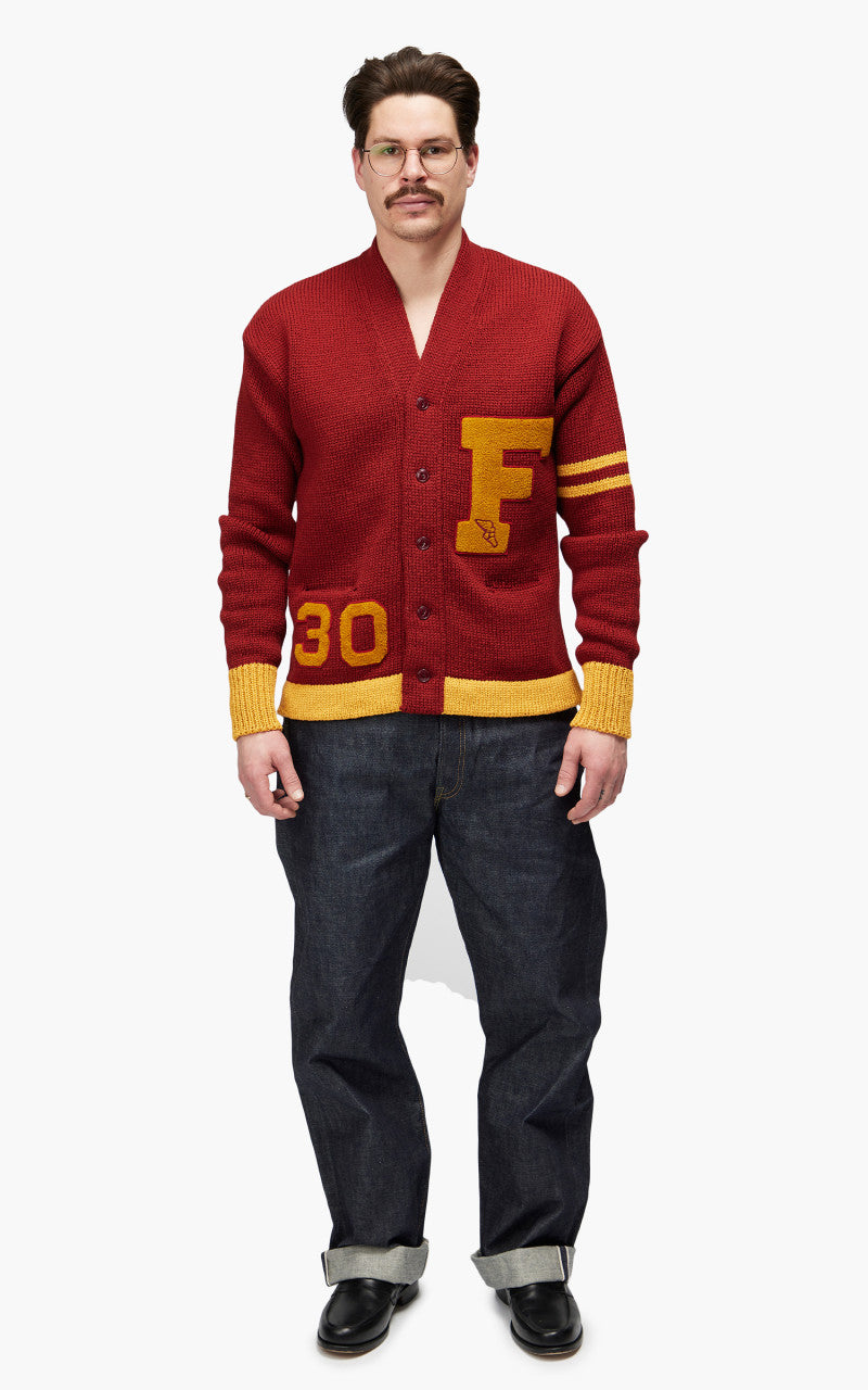 Fullcount 3008 Husk Wool Letterman Cardigan Burgundy "30th Anniversary"