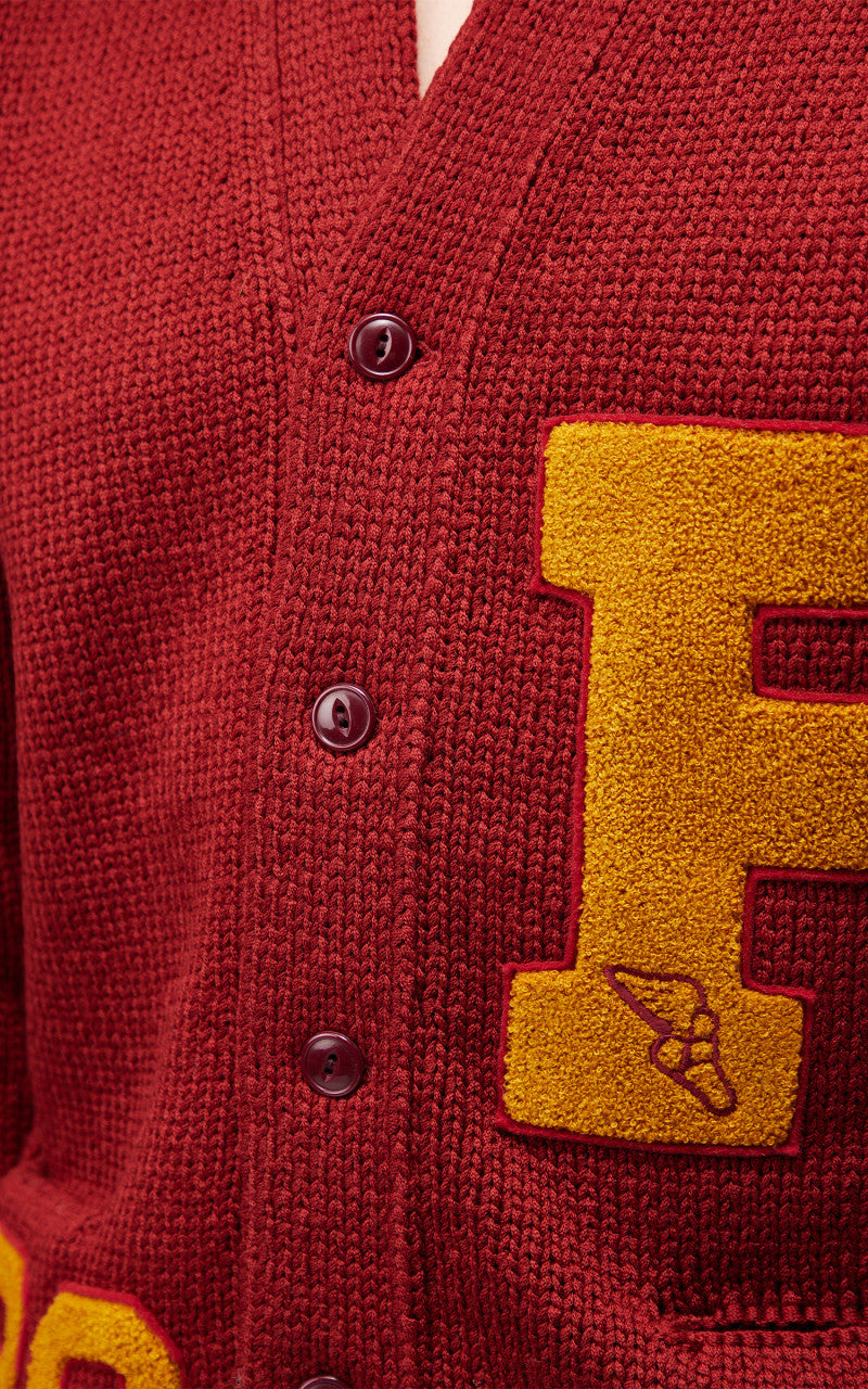 Fullcount 3008 Husk Wool Letterman Cardigan Burgundy "30th Anniversary"