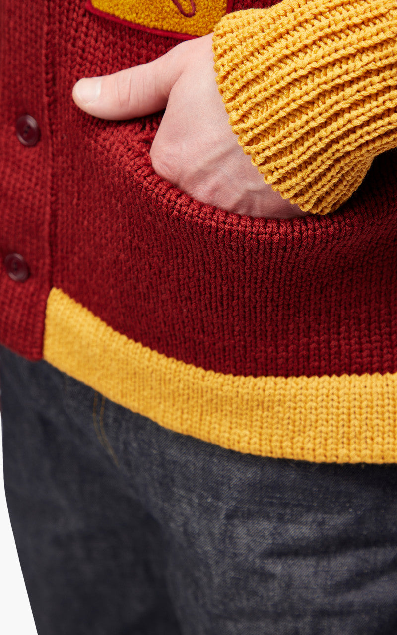 Fullcount 3008 Husk Wool Letterman Cardigan Burgundy "30th Anniversary"