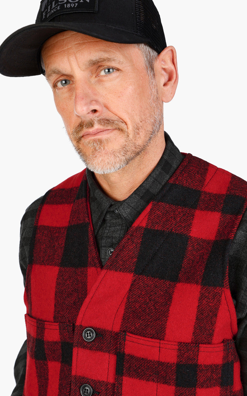 Filson Mackinaw Wool Vest Plaid Red/Black