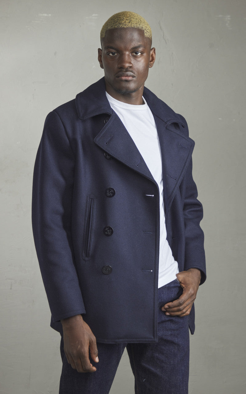 Fortela Double Breasted Pea Coat Navy