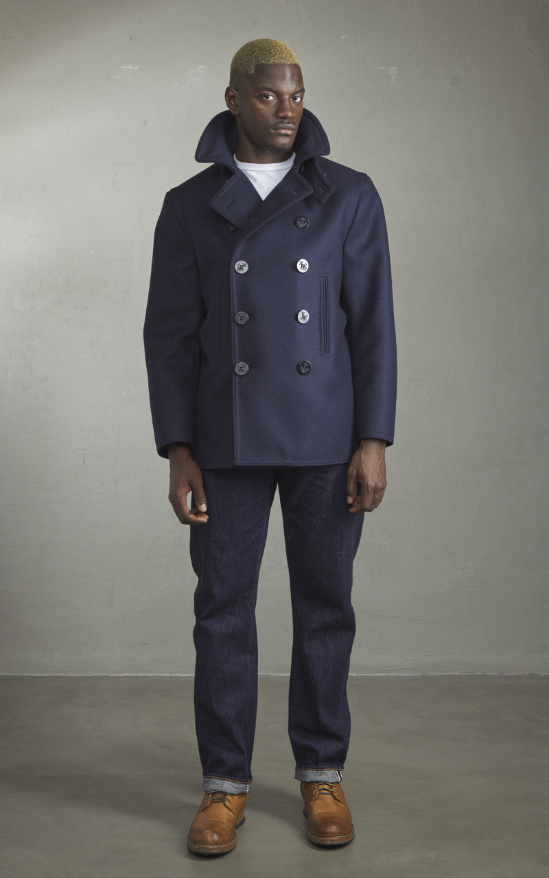 Fortela Double Breasted Pea Coat Navy