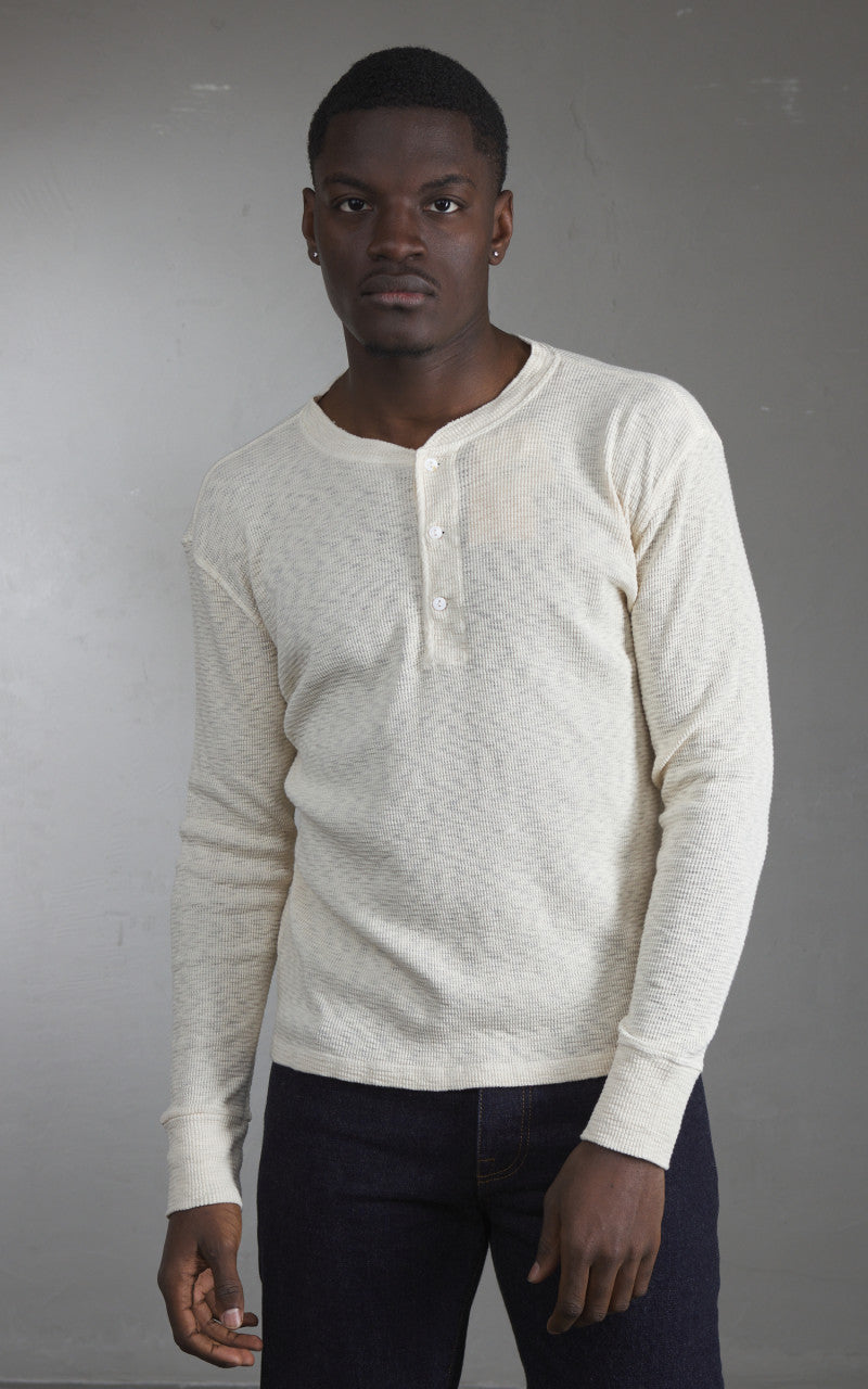 Fortela Amish Waffle Longsleeve Henley Shirt Off White