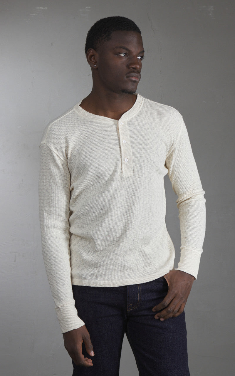 Fortela Amish Waffle Longsleeve Henley Shirt Off White