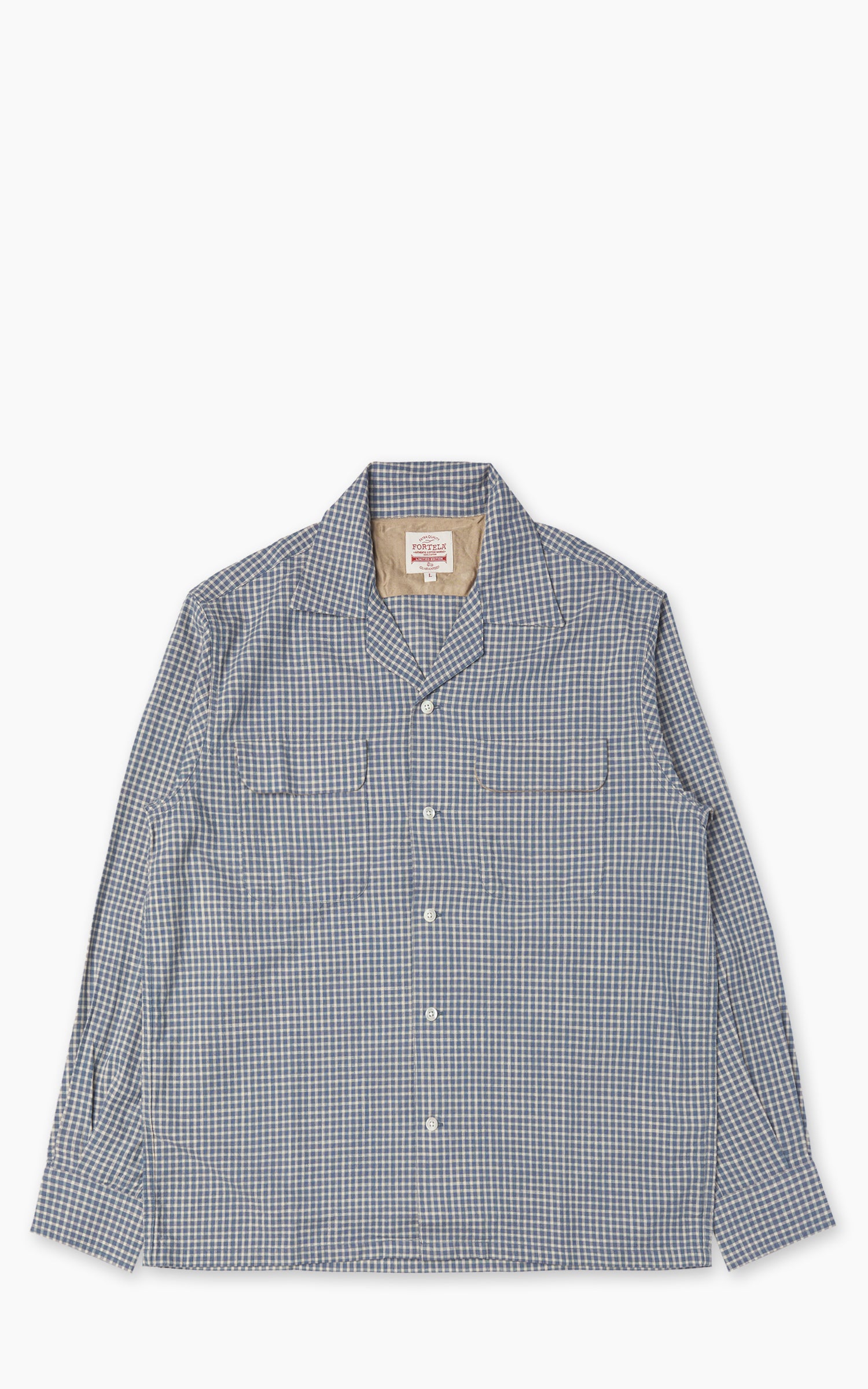 Fortela Baker Gingham Cotton Bowling Shirt Light Blue