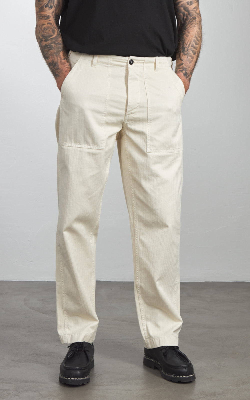 Fortela New Fatigue Pants Herringbone Green Off White