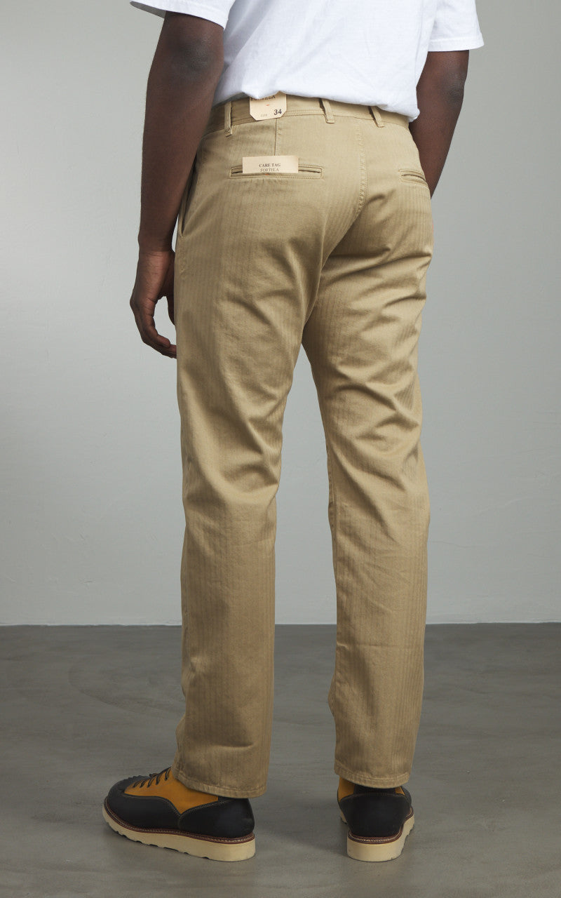 Fortela Reno Chino Trousers Herringbone Twill Beige