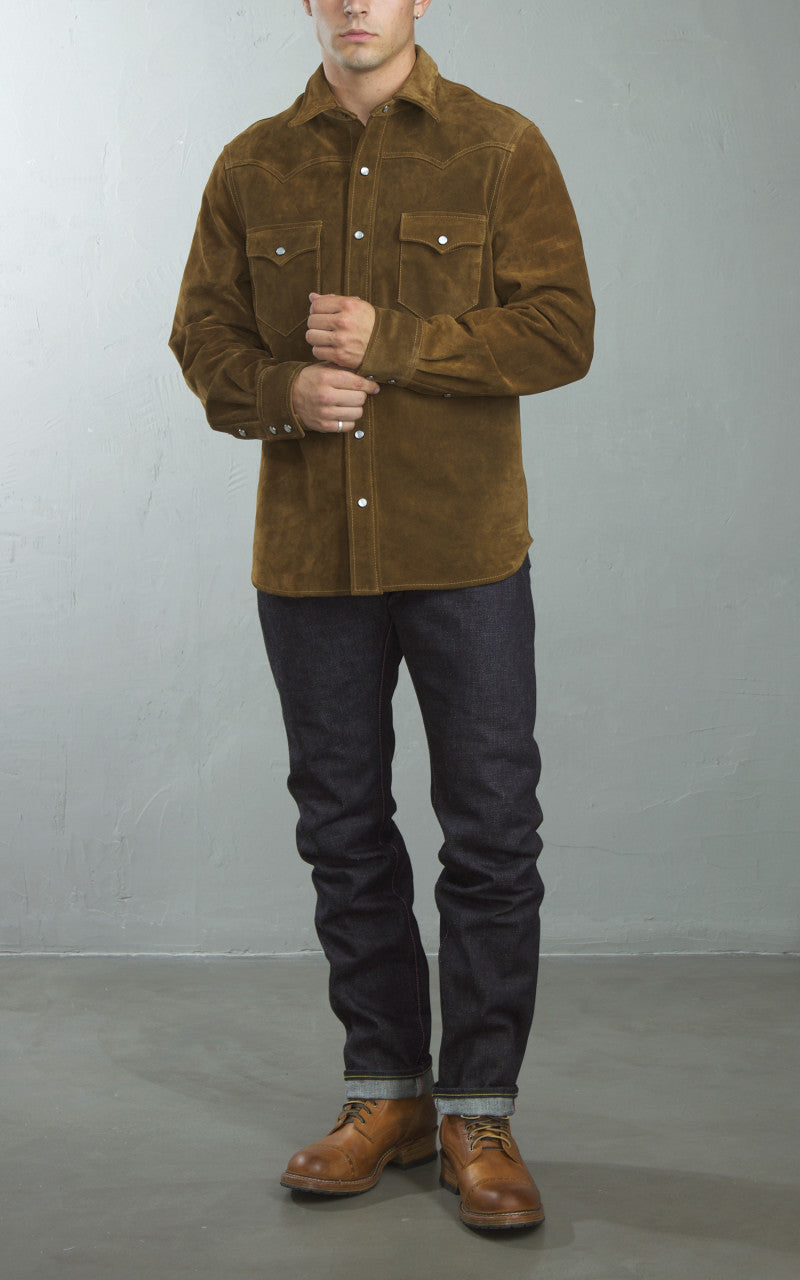 Fortela Ranch Western Suede Shirt Jacket Brown
