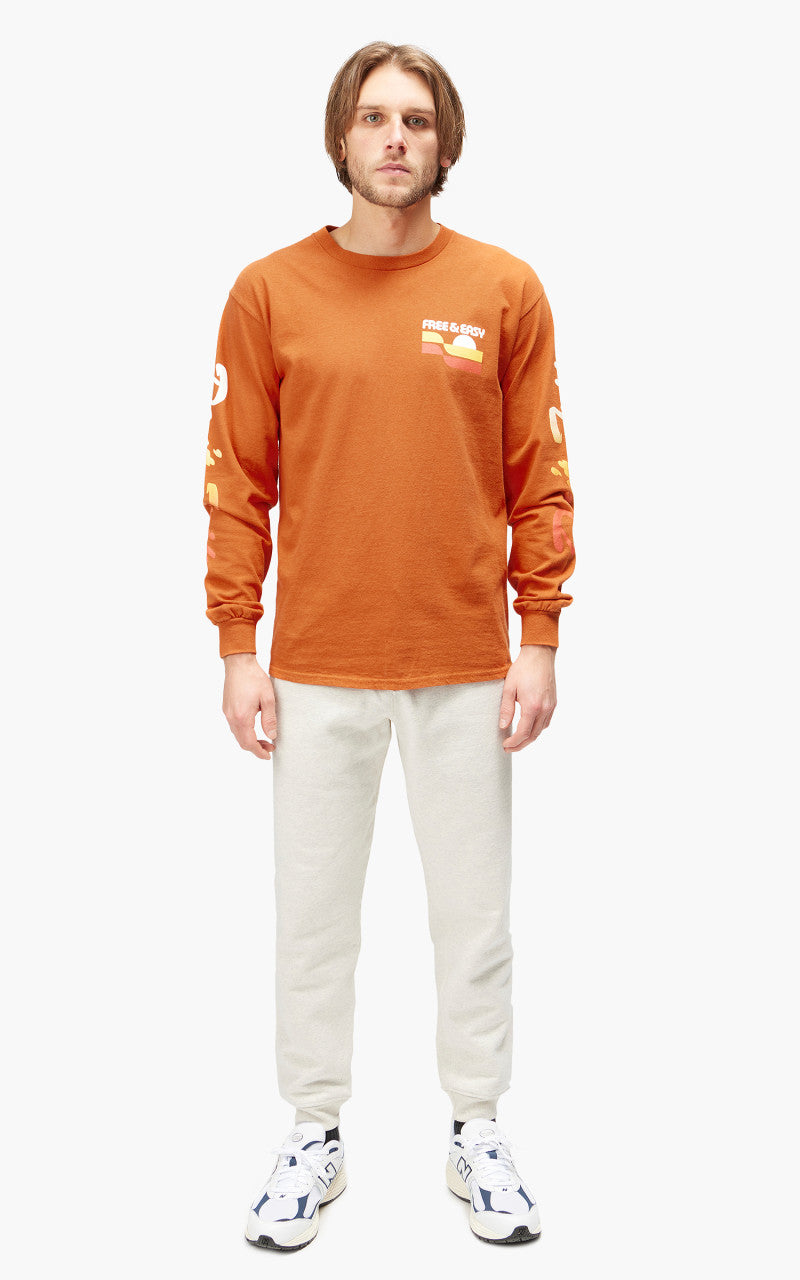 Free & Easy Sunset Waves L/S Tee Orange
