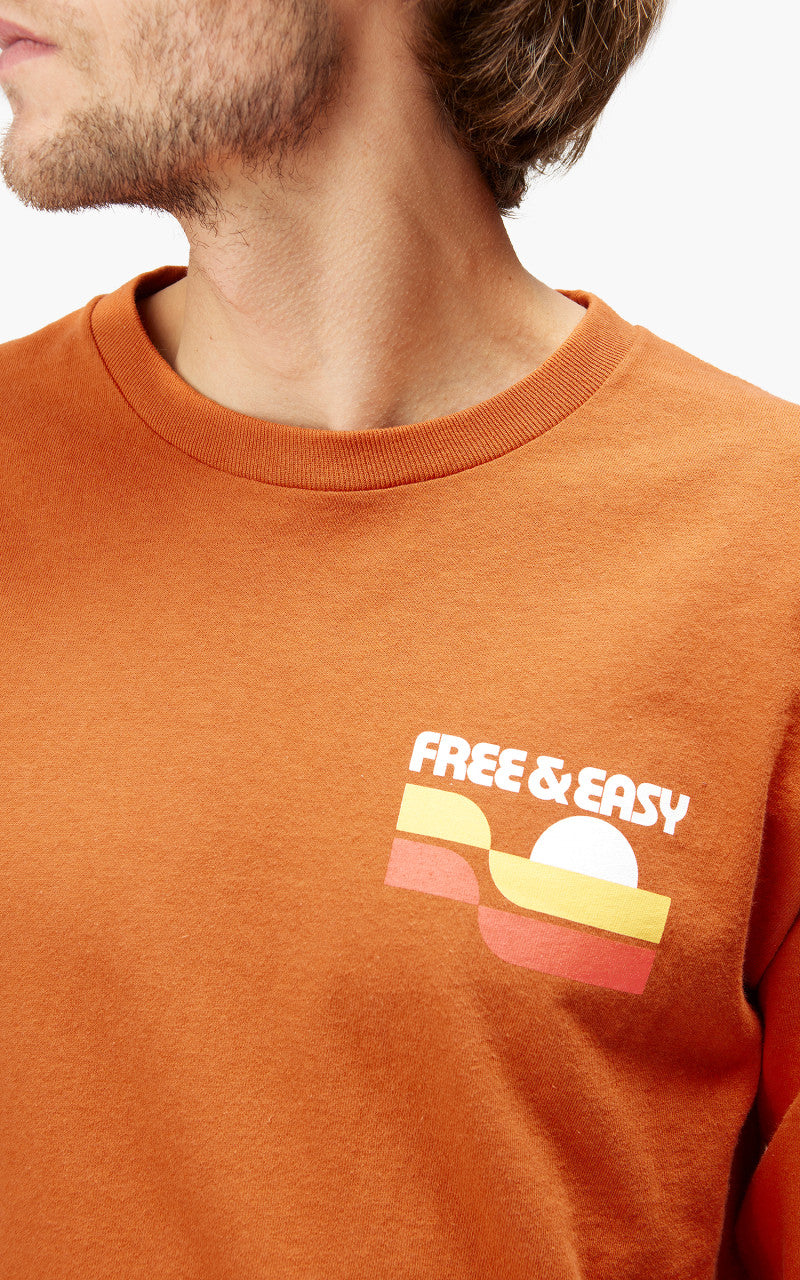 Free & Easy Sunset Waves L/S Tee Orange